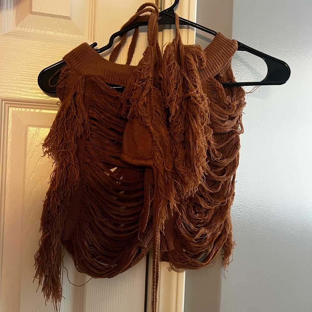 Fringed Brown Crop Top
